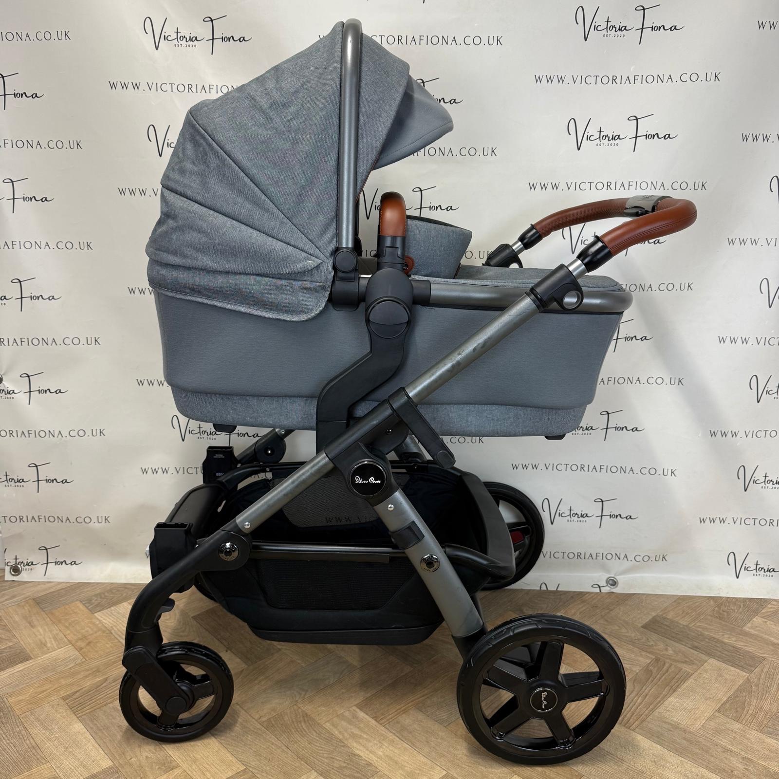 PRELOVED Silver Cross Wave Double Pushchair & Carrycot - Zinc Grey - Image 2