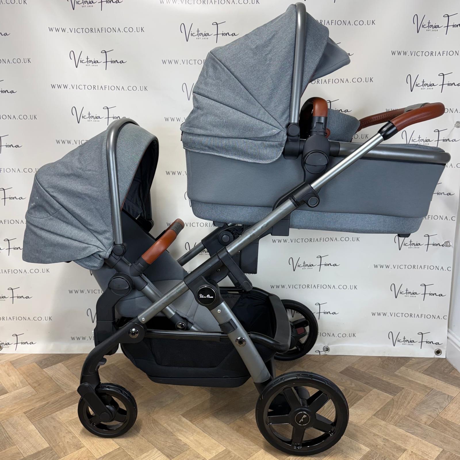 PRELOVED Silver Cross Wave Double Pushchair & Carrycot - Zinc Grey - Image 4