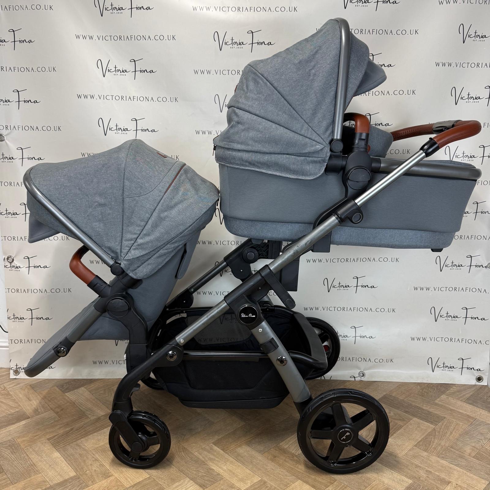 PRELOVED Silver Cross Wave Double Pushchair & Carrycot - Zinc Grey - Image 5