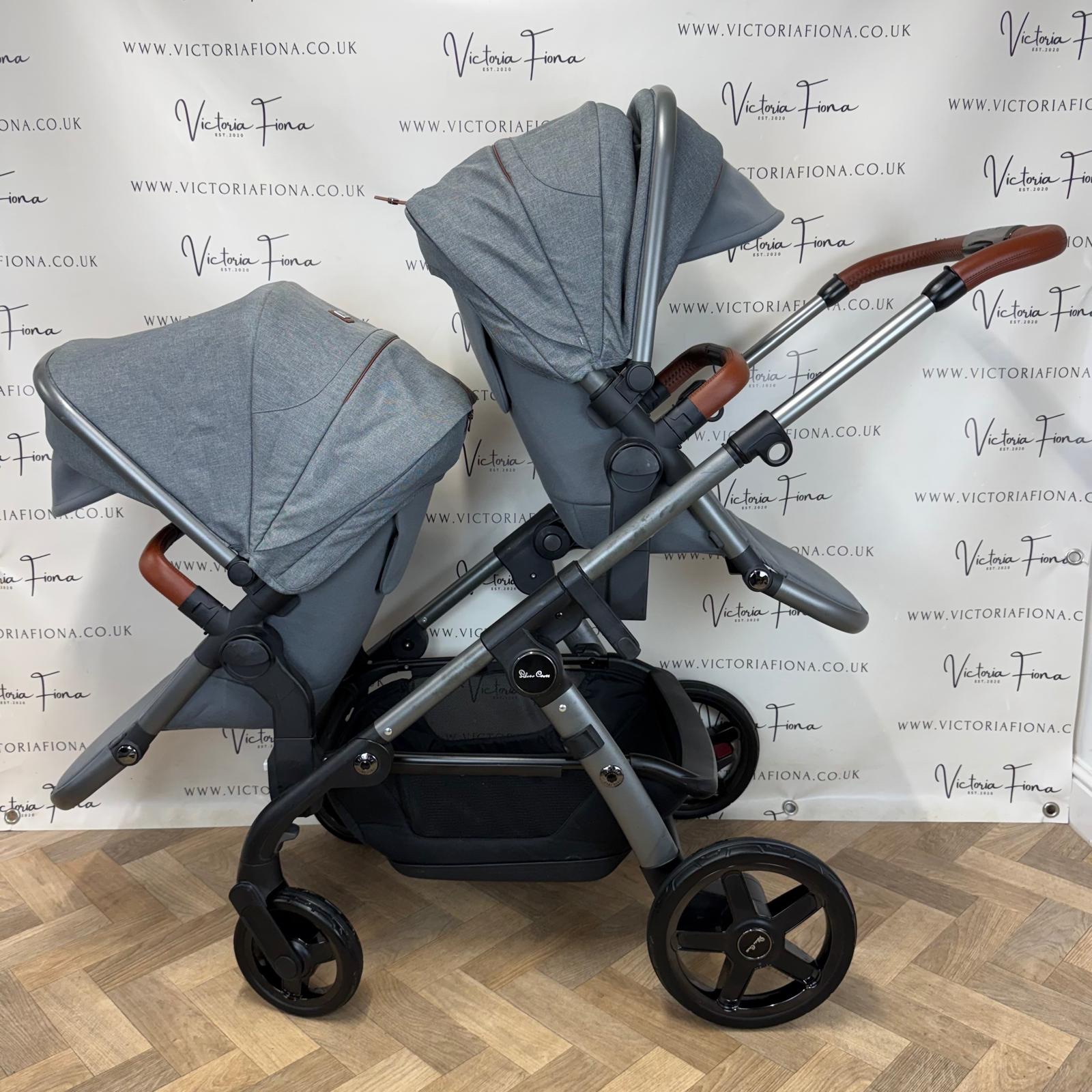 PRELOVED Silver Cross Wave Double Pushchair & Carrycot - Zinc Grey - Image 6