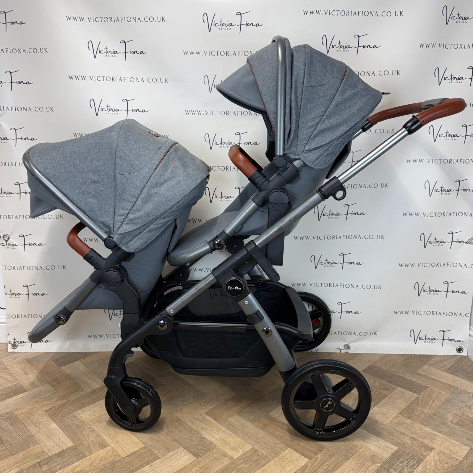 PRELOVED Silver Cross Wave Double Pushchair & Carrycot - Zinc Grey - Image 7