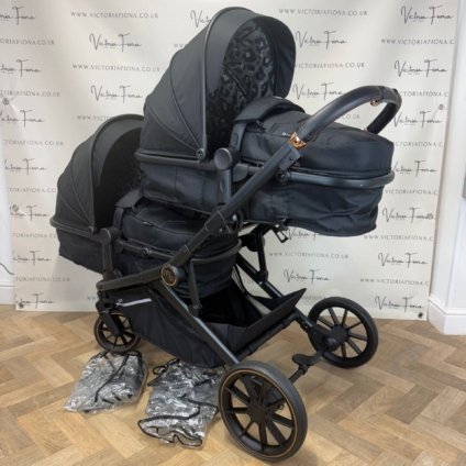 PRELOVED My Babiie MB33 Twin Tandem Double Pushchair - Black Leopard RRP£400