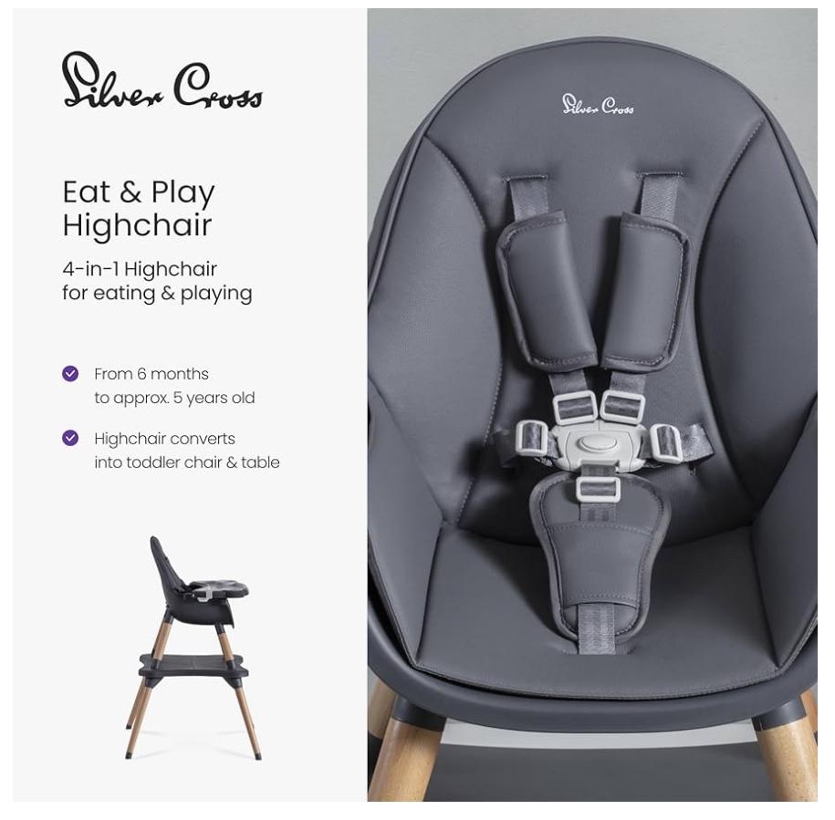 NEW Silver Cross Eat n Play 4in1 Highchair - Grey - Image 5