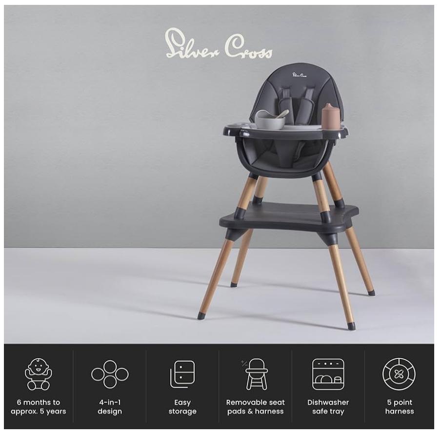 NEW Silver Cross Eat n Play 4in1 Highchair - Grey - Image 4
