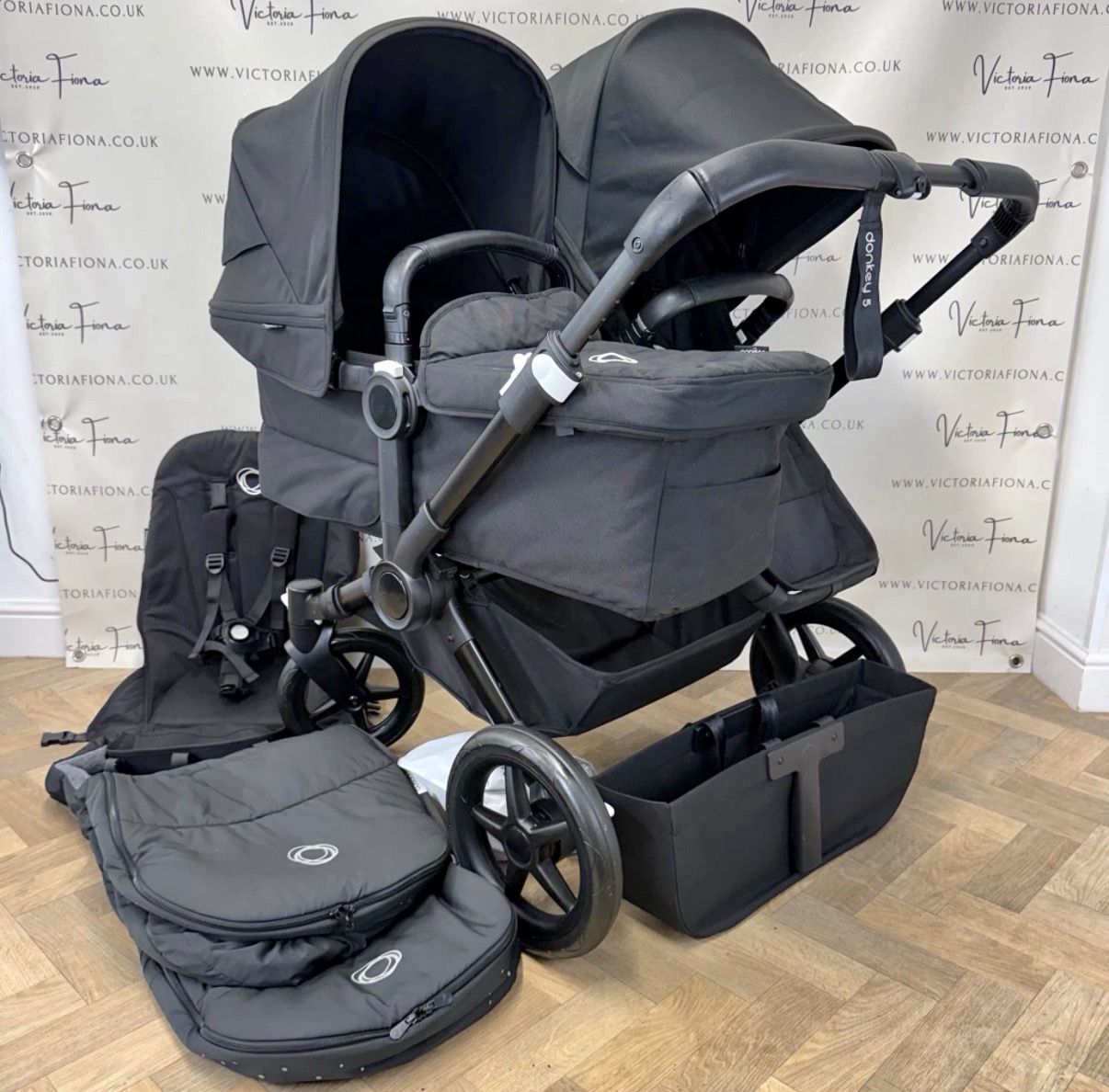 PRELOVED Bugaboo Donkey 5 DUO Double Pushchair - Black with Black Chassis