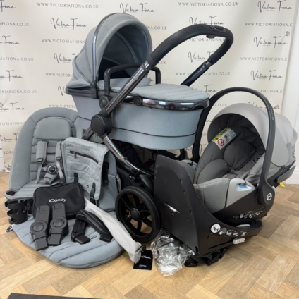PRELOVED iCandy Peach 7 Carrycot & Pushchair with Cybex Cloud Z & Isofix - LIGHT GREY