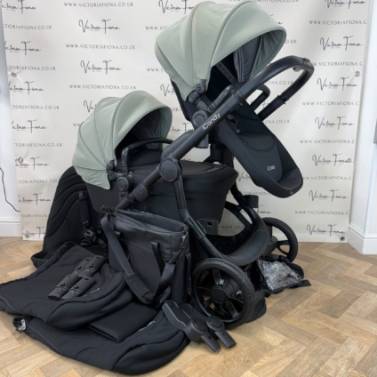 PRELOVED iCandy Orange 4 Carrycot & DOUBLE Pushchair - Pistachio Green & Black