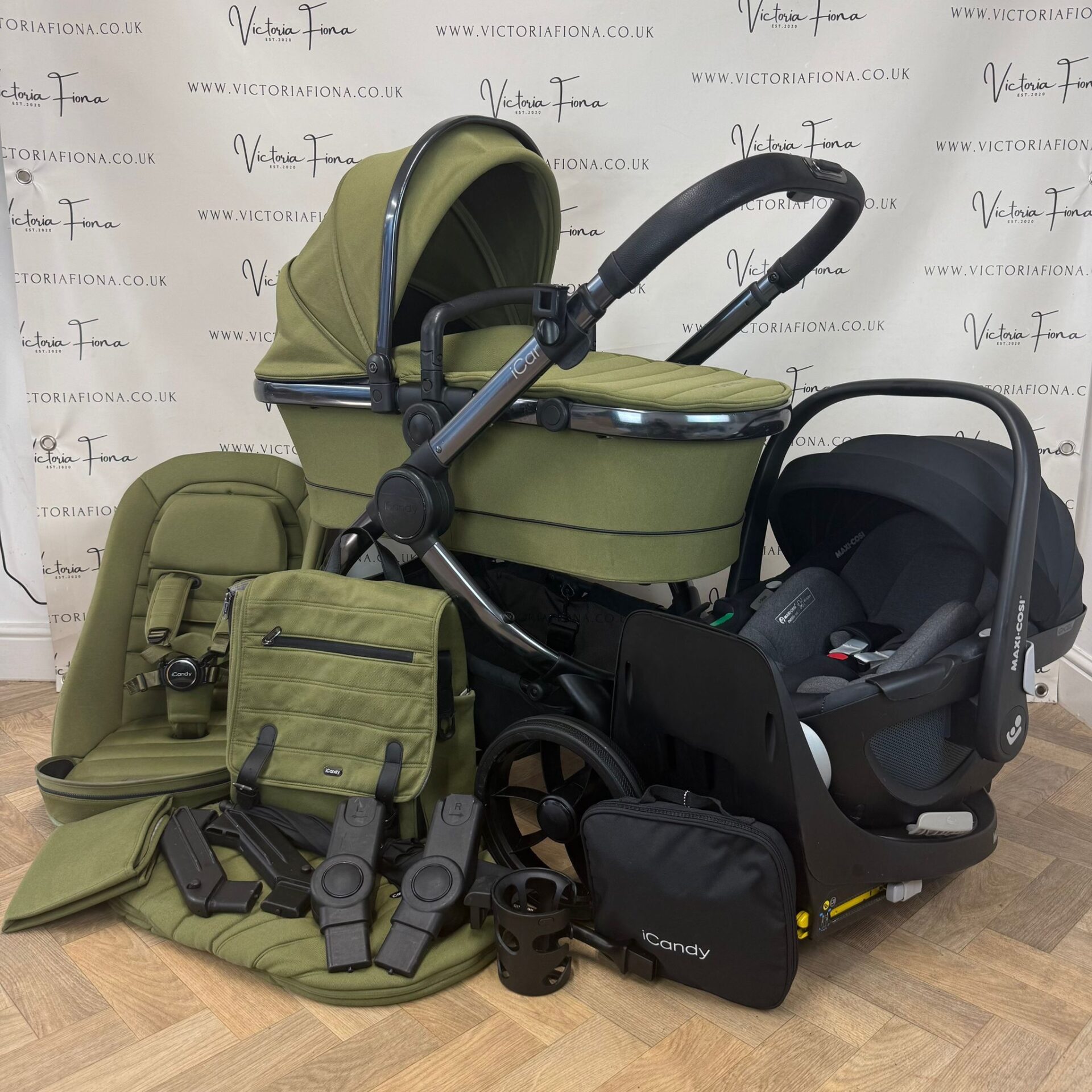 PRELOVED iCandy Peach 7 Pushchair and Carrycot with Maxi Cosi Pebble 360 & Isofix - Olive Green π«