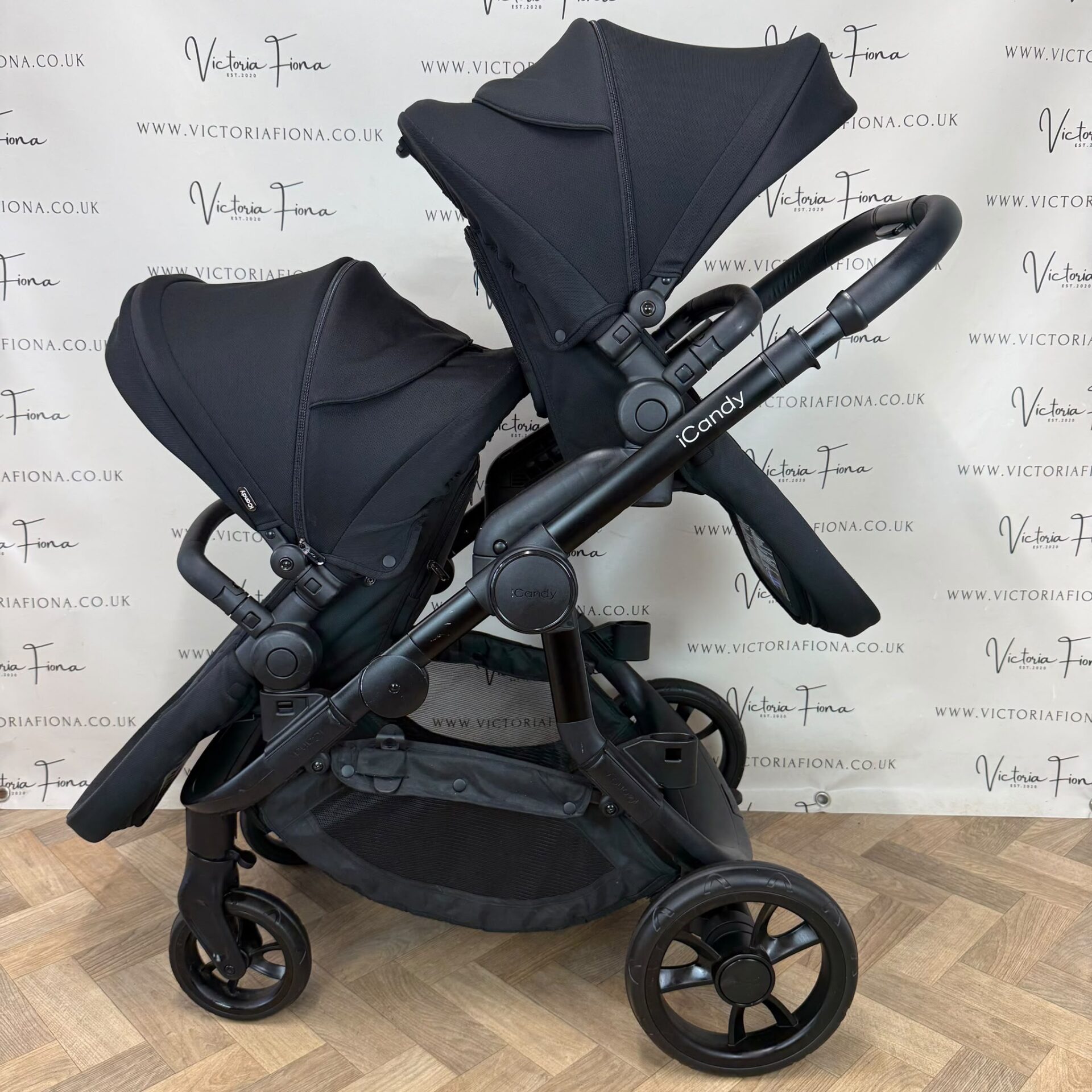 PRELOVED iCandy Orange 3 Carrycot & DOUBLE TWIN Pushchair - All Black - Image 5