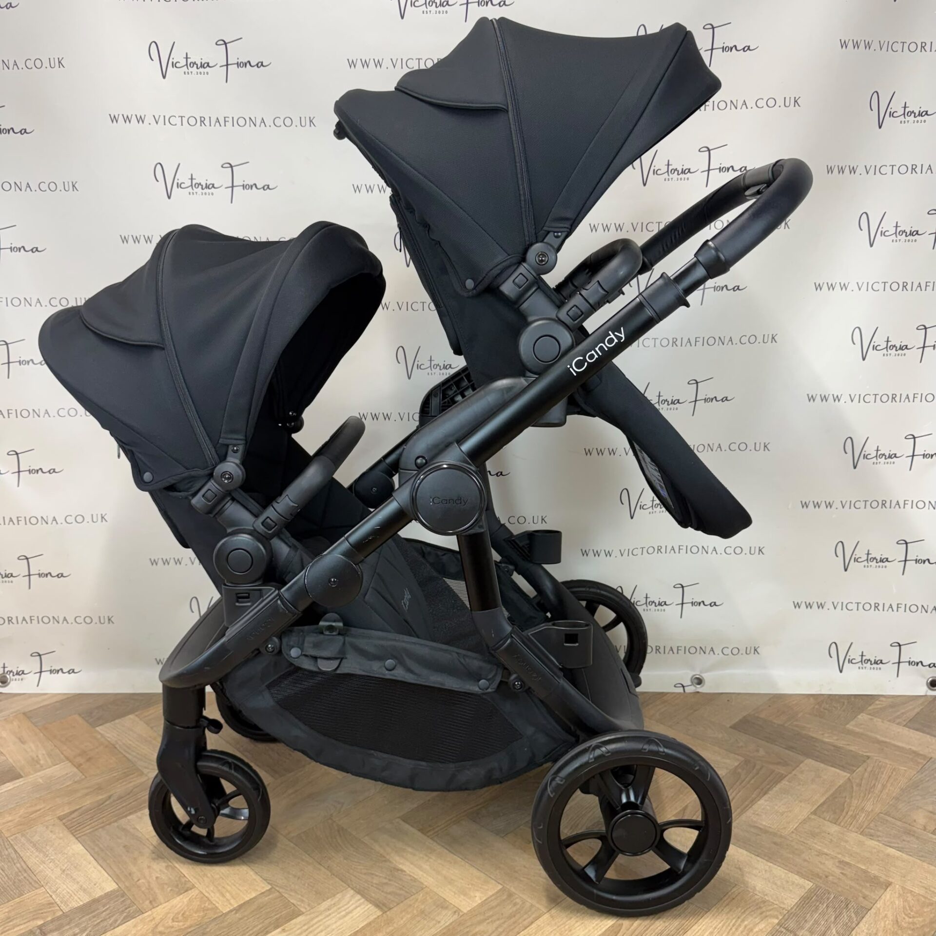 PRELOVED iCandy Orange 3 Carrycot & DOUBLE TWIN Pushchair - All Black - Image 3