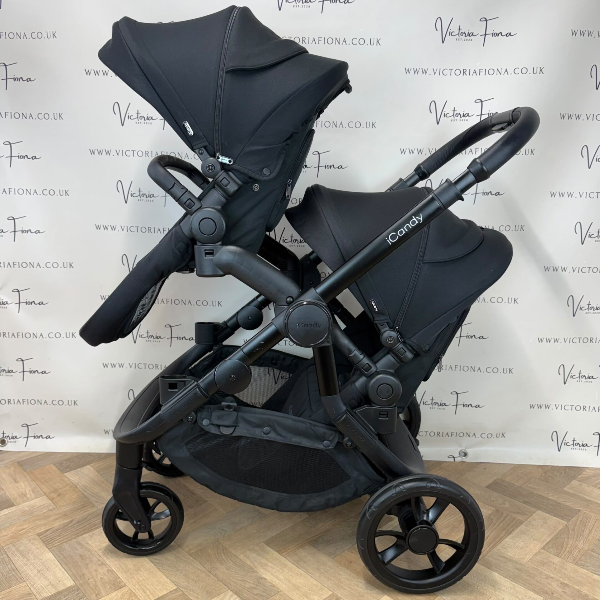 PRELOVED iCandy Orange 3 Carrycot & DOUBLE TWIN Pushchair - All Black - Image 6