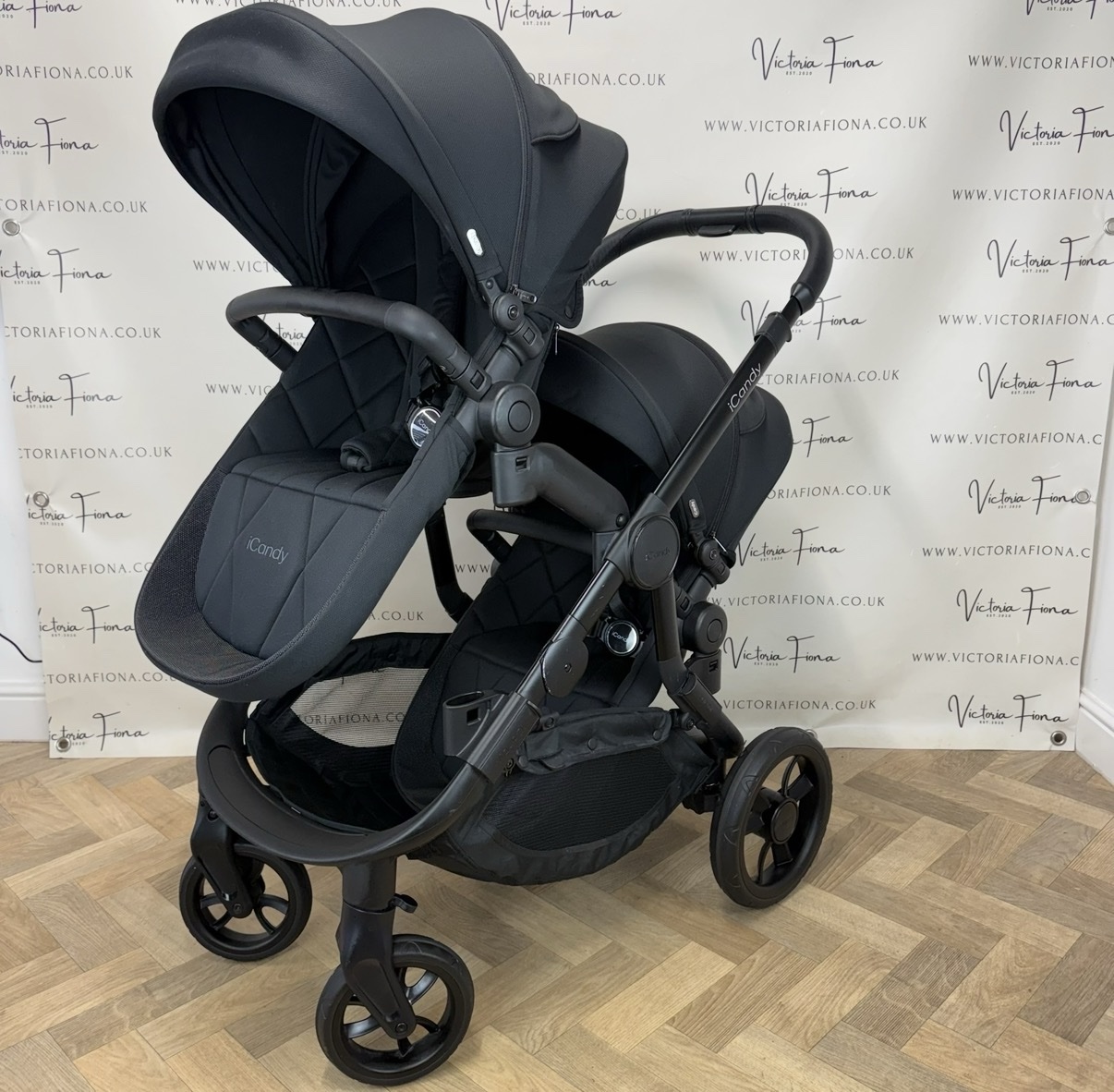 PRELOVED iCandy Orange 3 Carrycot & DOUBLE TWIN Pushchair - All Black - Image 7