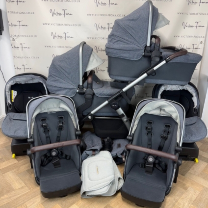 PRELOVED Silver Cross Wave Twin Pushchair & Car Seat Bundle - Blue