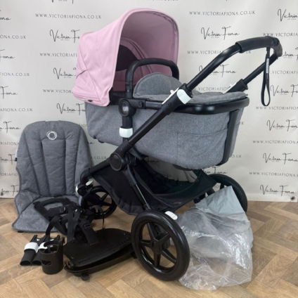 PRELOVED Bugaboo Fox 2 Pushchair & Carrycot – Pink & Graphite Grey With Black Chassis