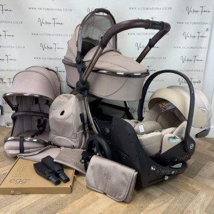 PRELOVED Egg 3 Pushchair, Carrycot & Car Seat - Houndstooth Almond