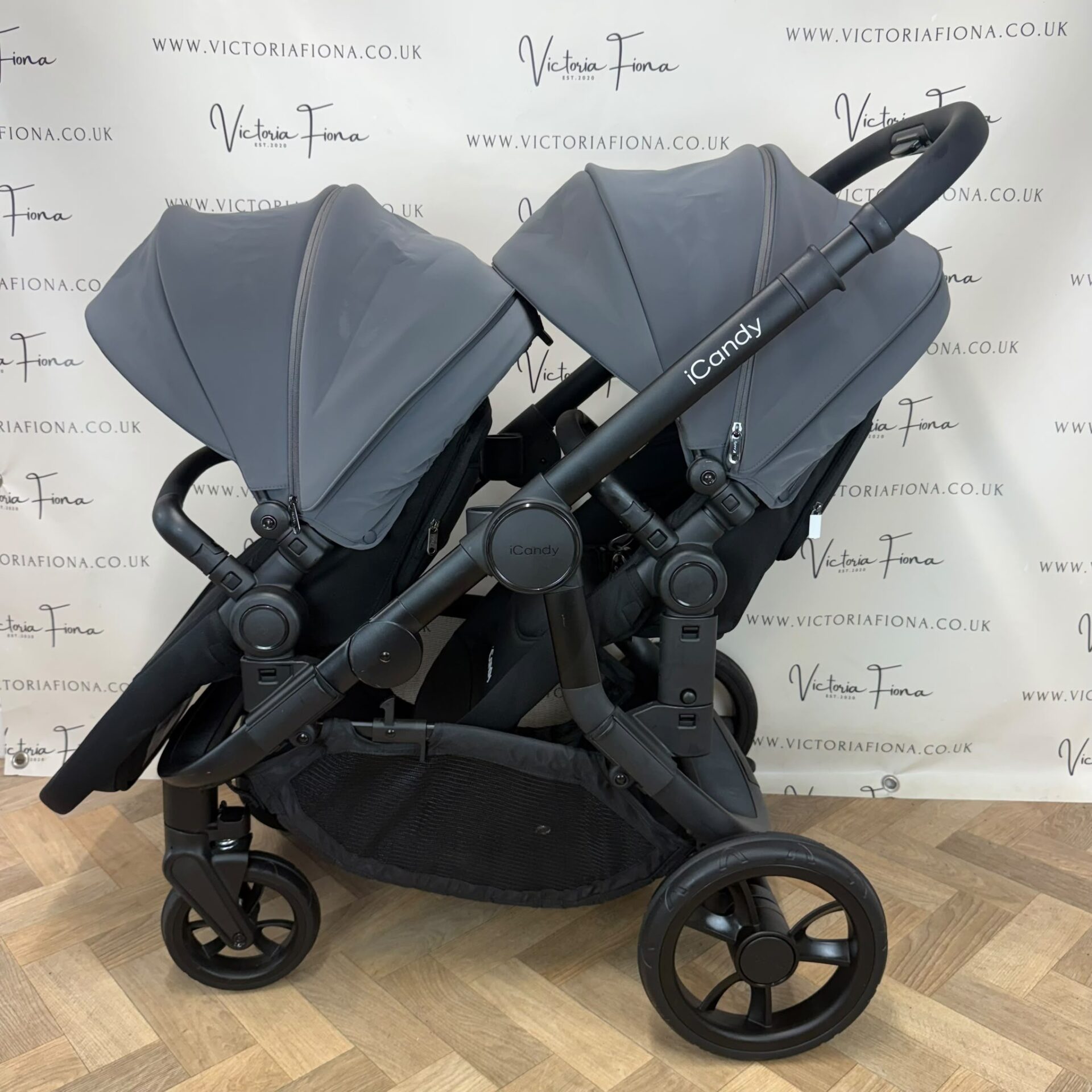 PRELOVED iCandy Orange 4 TWIN Carrycot & Pushchair - Fossil Grey & Black - Image 7