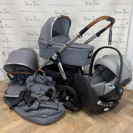 PRELOVED Mamas & Papas Ocarro Pushchair & Carrycot with Cybex 360 Spin Car Seat & Isofix - Shadow Grey 🩶