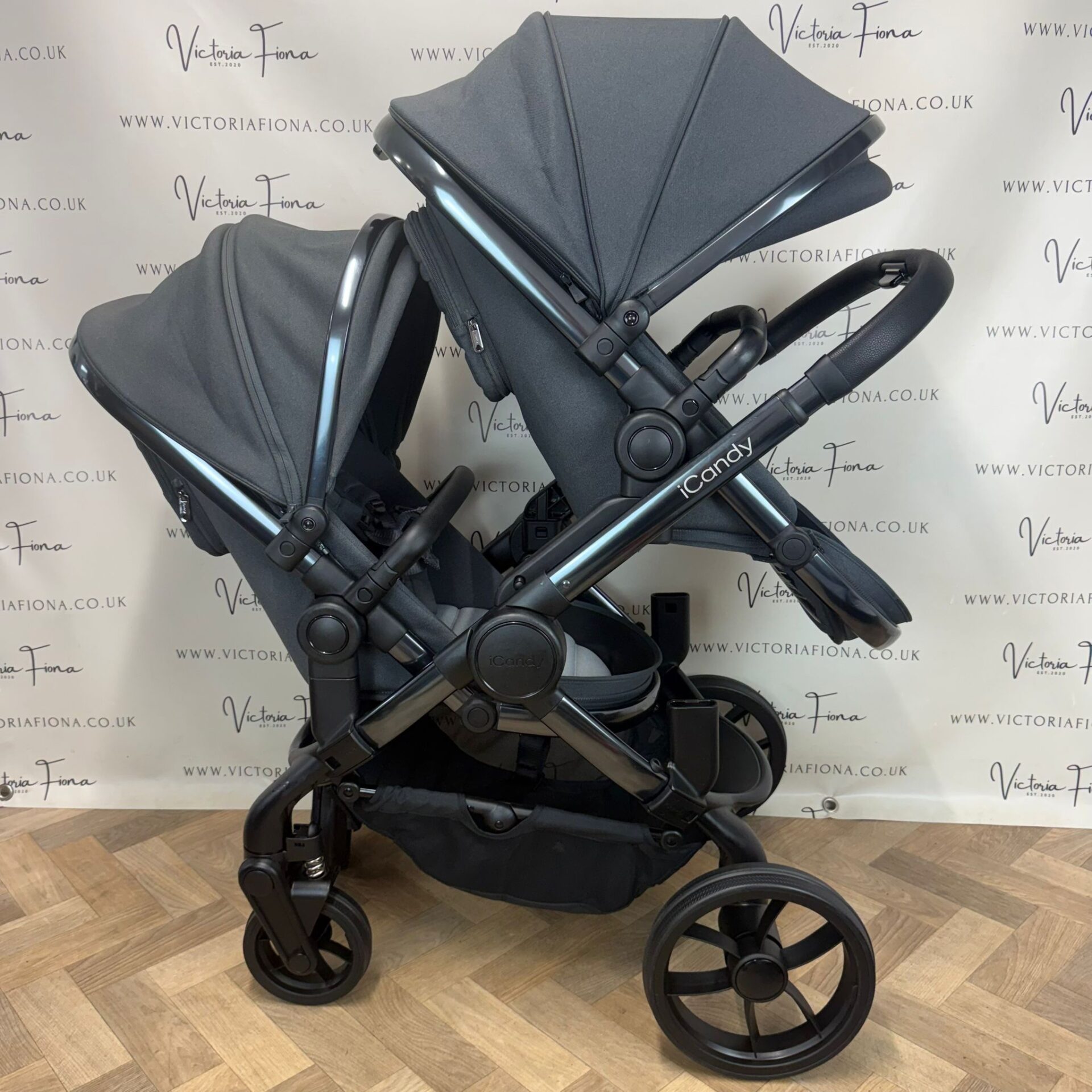 PRELOVED iCandy Peach 7 Tandem Double Pushchair with accessories - Truffle Grey - Image 4