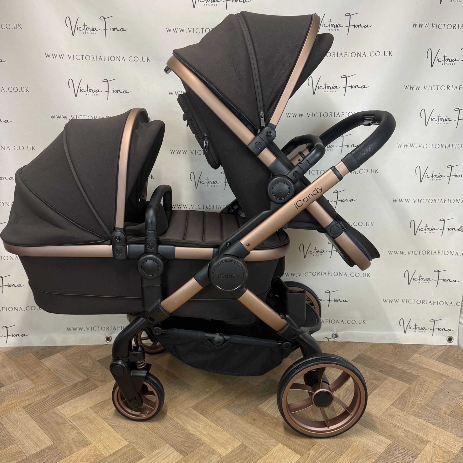 PRELOVED iCandy Peach 7 Tandem Double Pushchair with accessories - Pecan - Image 2