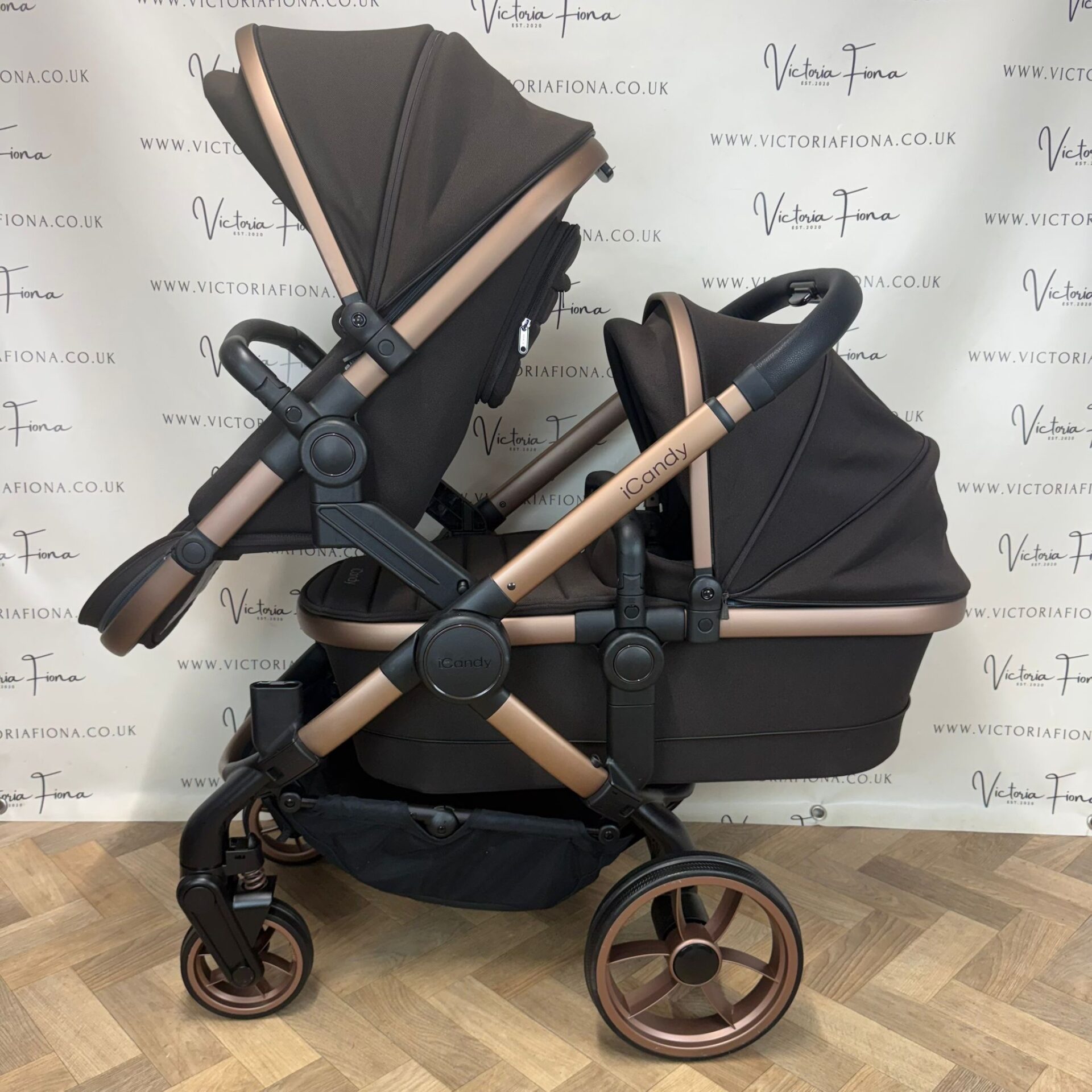 PRELOVED iCandy Peach 7 Tandem Double Pushchair with accessories - Pecan - Image 3