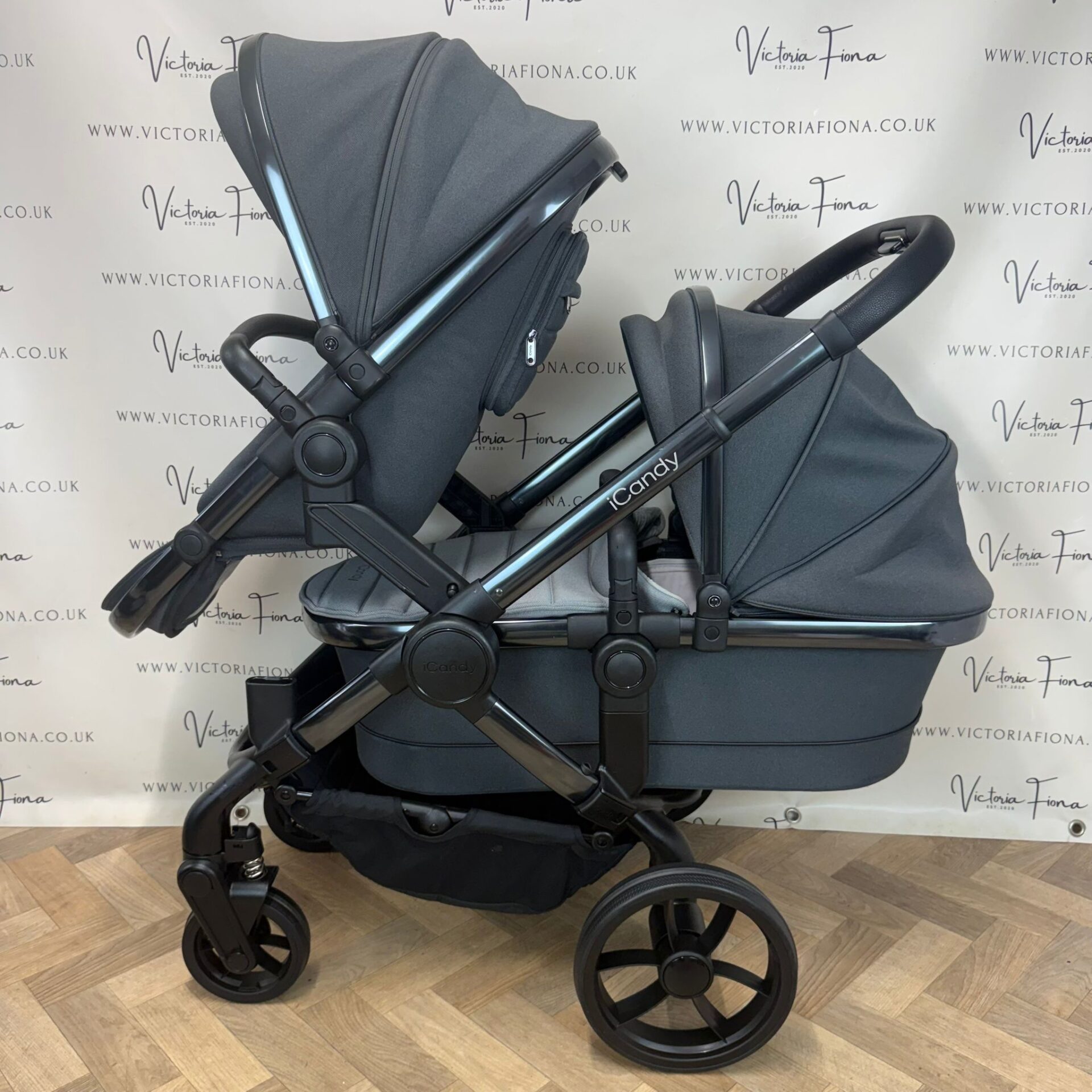 PRELOVED iCandy Peach 7 Tandem Double Pushchair with accessories - Truffle Grey - Image 3