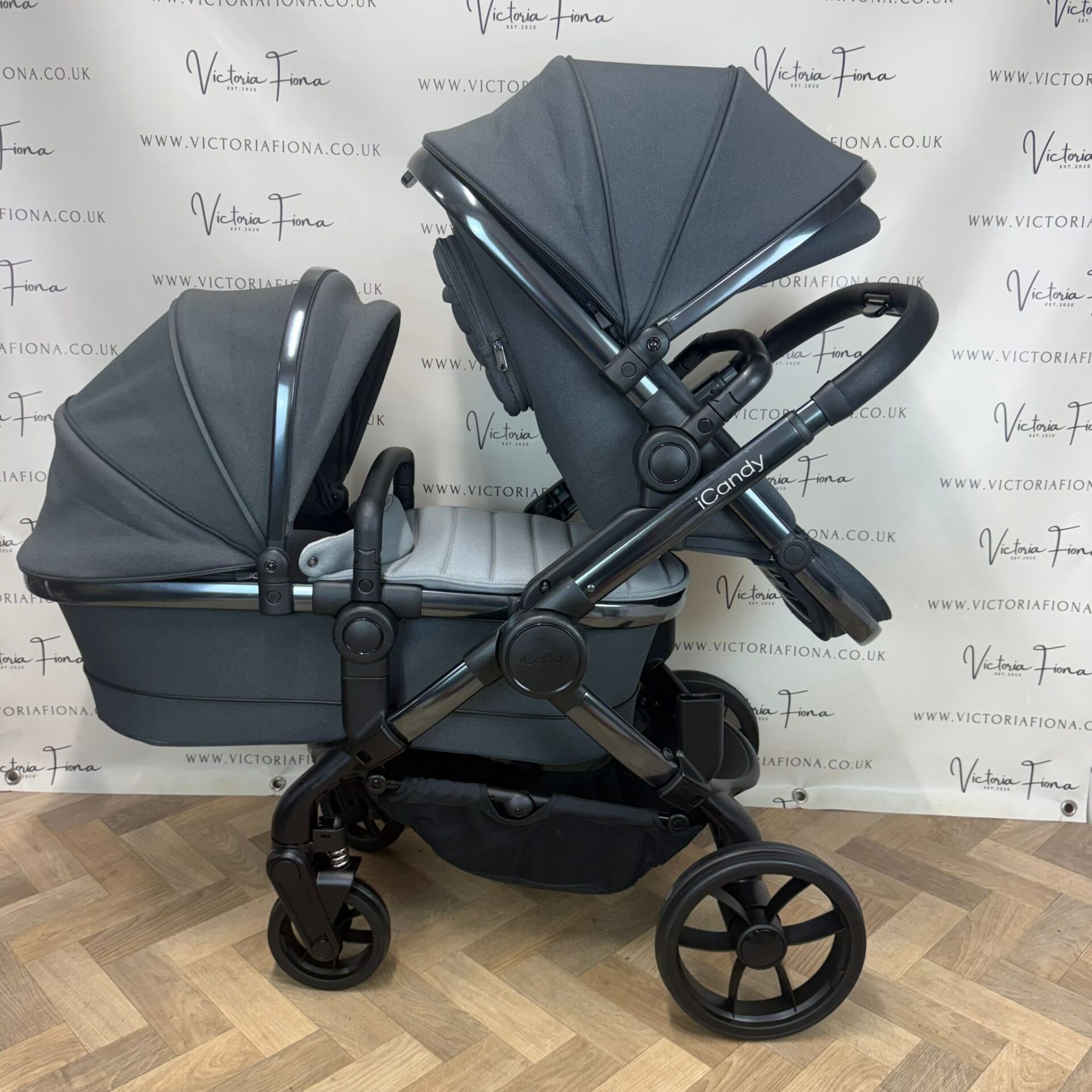 PRELOVED iCandy Peach 7 Tandem Double Pushchair with accessories - Truffle Grey - Image 2