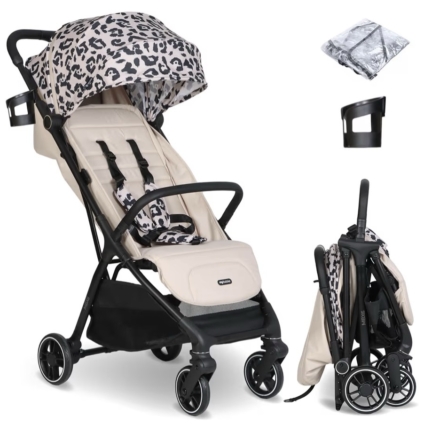 NEW My Babiie MBX6 Auto-Fold Compact CABIN APPROVED Stroller - Fawn Leopard