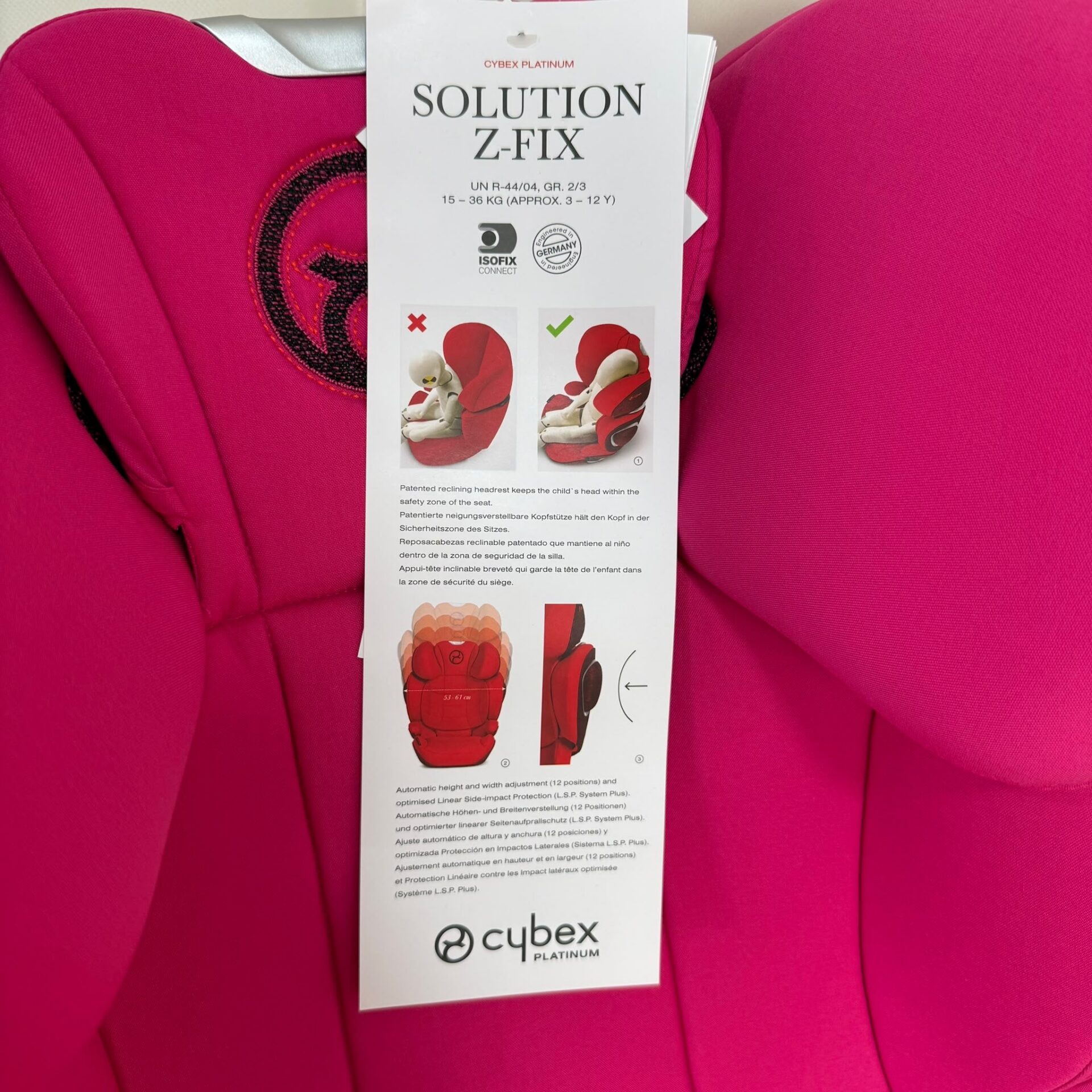 NEW Cybex Solution Z-Fix Highback Booster Car Seat - Passion Pink - Image 4