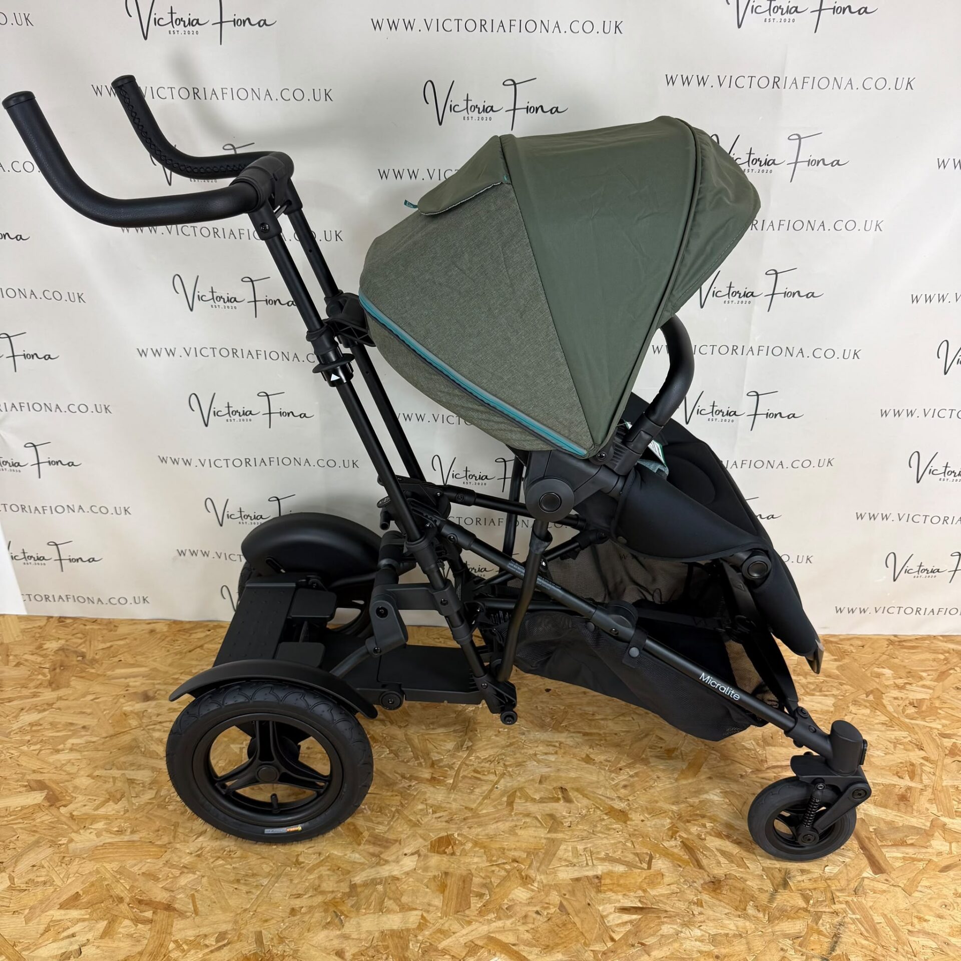 NEW Micralite Twofold Double Pushchair with Carrycot - Evergreen & Black - Image 8