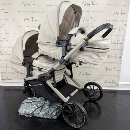 PRELOVED My Babiie MB33 Twin Tandem Double Pushchair - Ivory m RRPĀ£400