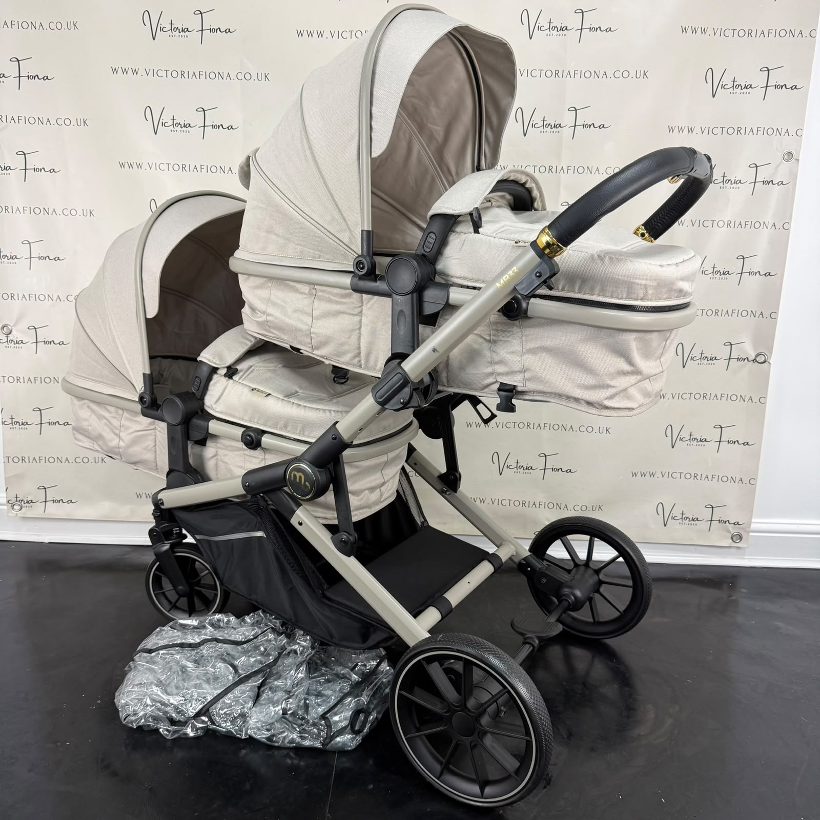 PRELOVED My Babiie MB33 Twin Tandem Double Pushchair - Ivory m RRP£400